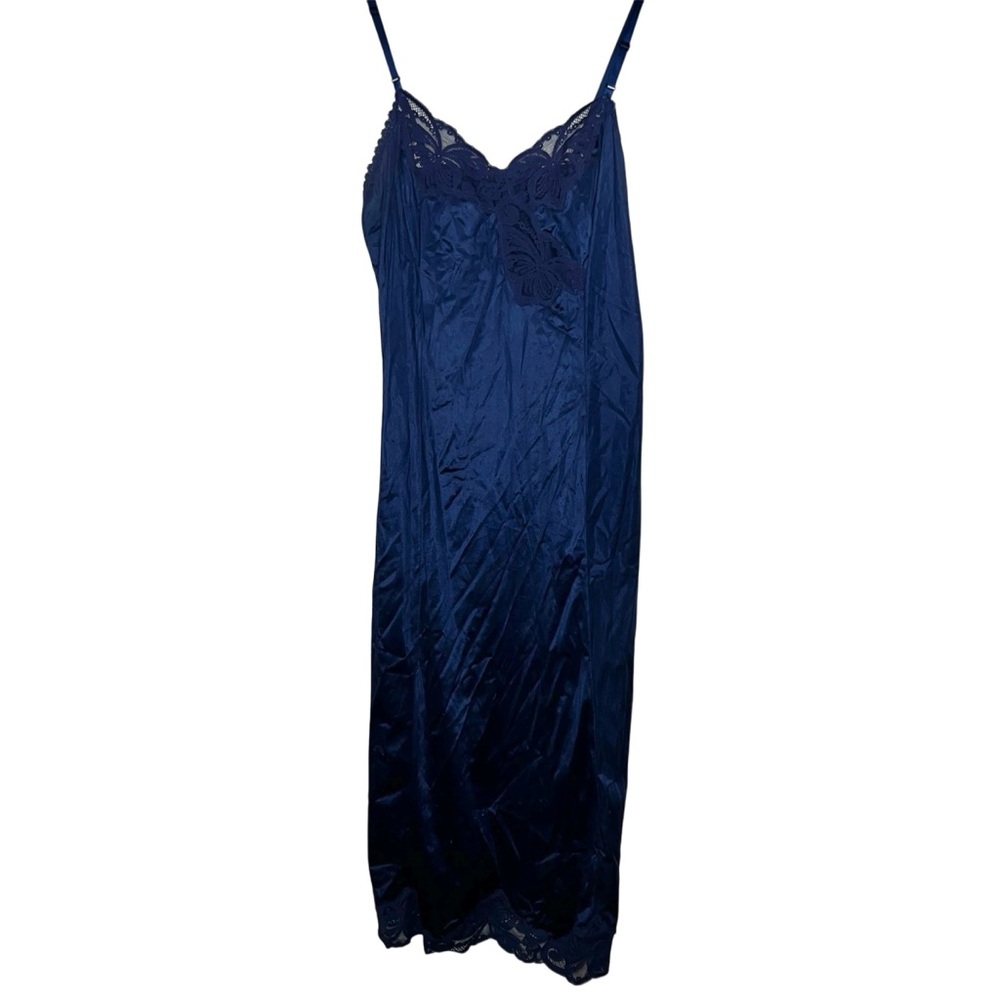 Vintage Wonder Maid Union Made in USA Navy Nightgown Slip Dress Lacey Midi Sz 36